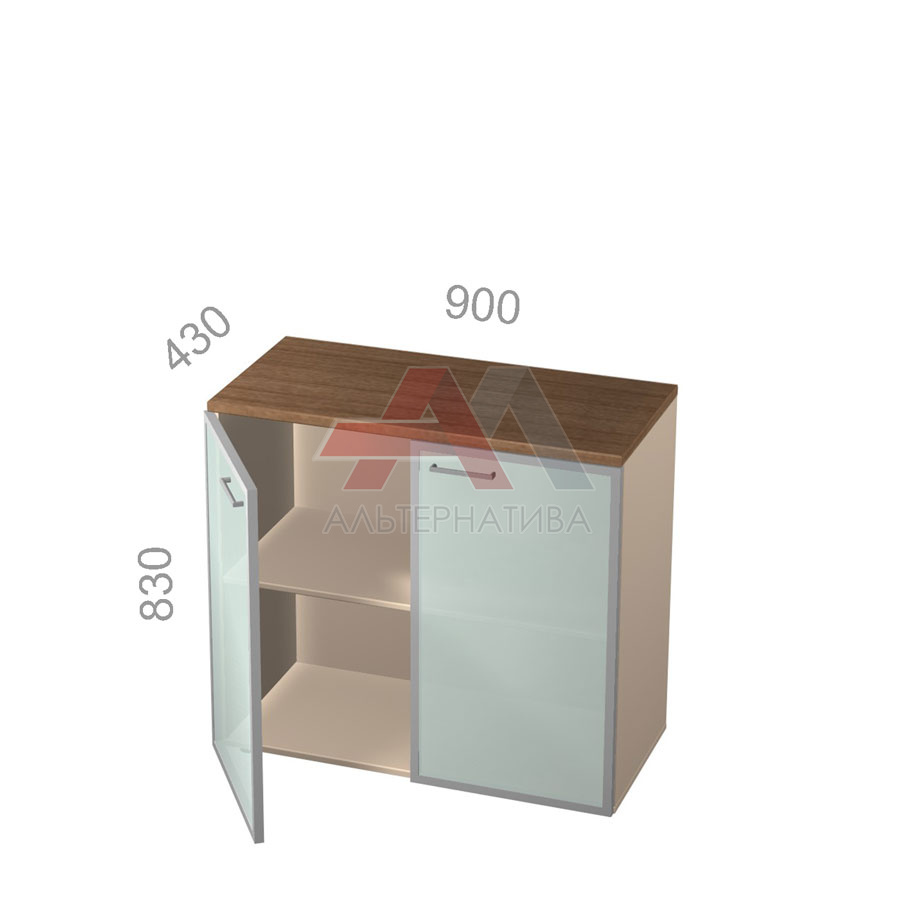 Шкаф 2 уровня, широкий, закрытый, стекла в алюминиевой раме - Октава ОКТД 2-13, ШхГхВ: 900х430х830 мм