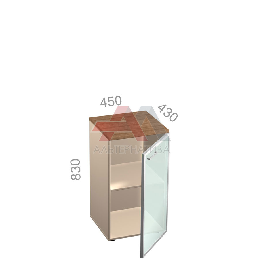 Шкаф 2 уровня, узкий, закрытый, стекло в алюминиевой раме - Октава ОКТД 2-12 R - правый, ШхГхВ: 450х430х830 мм