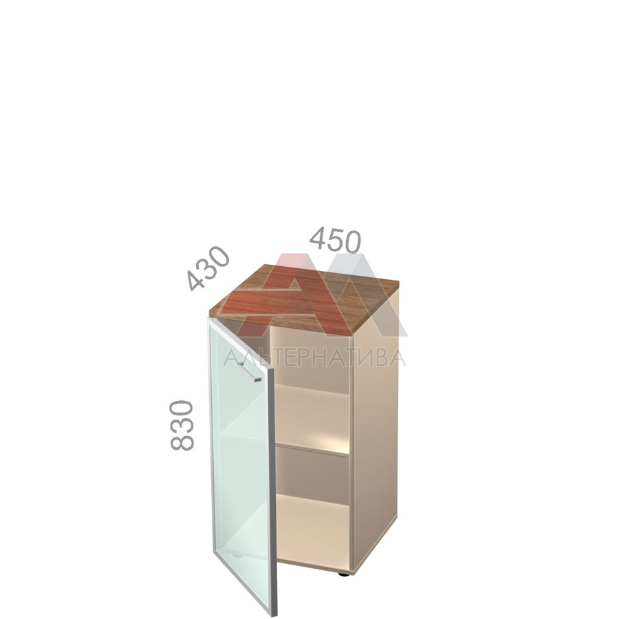 Шкаф 2 уровня, узкий, закрытый, стекло в алюминиевой раме - Октава ОКТД 2-12 L - левый, ШхГхВ: 450х430х830 мм