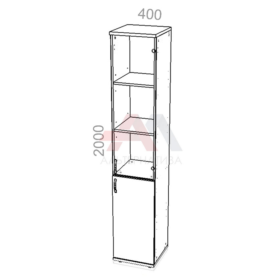 Шкаф 5 уровней, узкий, комбинированный, низ ЛДСП, верх стекло - Эрго ЭР КШ64Т-04 R - правый, ШхГхВ: 400х450_600х2000 мм