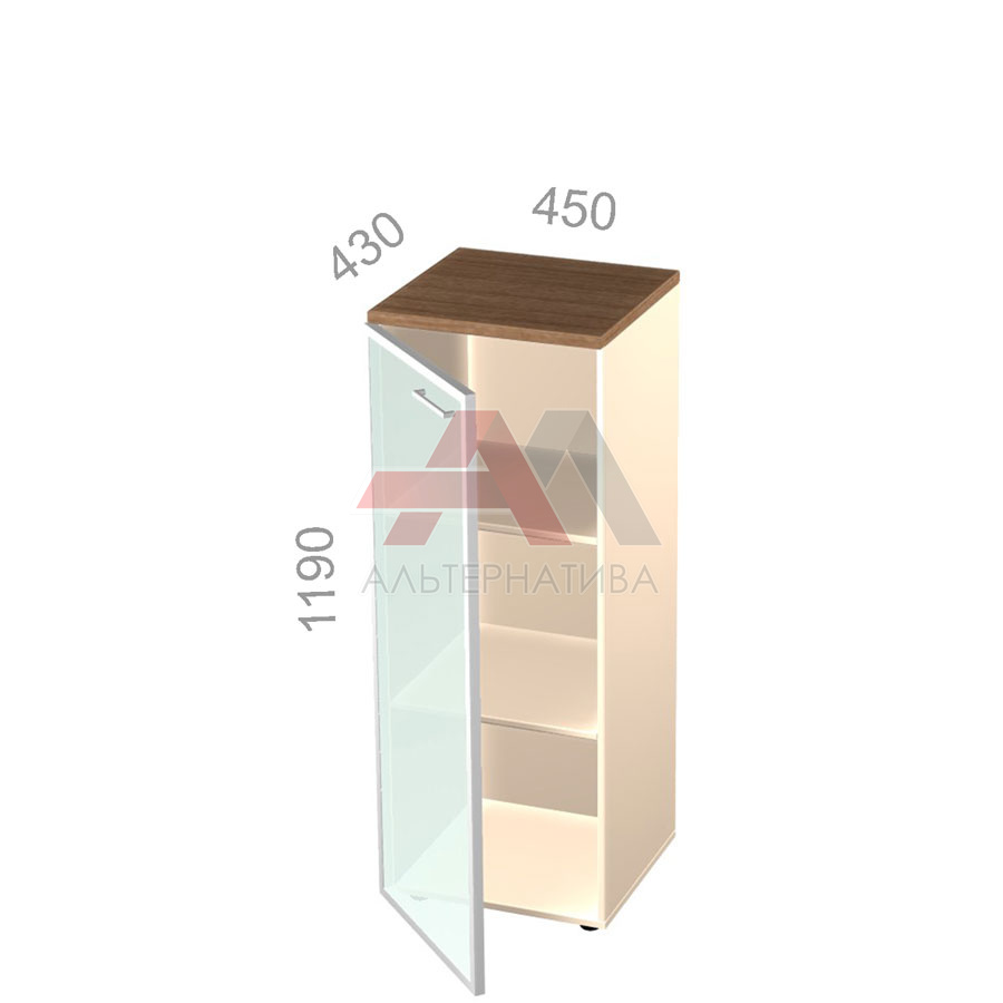 Шкаф 3 уровня, узкий, закрытый, стекло в алюминиевой раме - Октава ОКТД 3-12 L - левый, ШхГхВ: 450х430х1190 мм