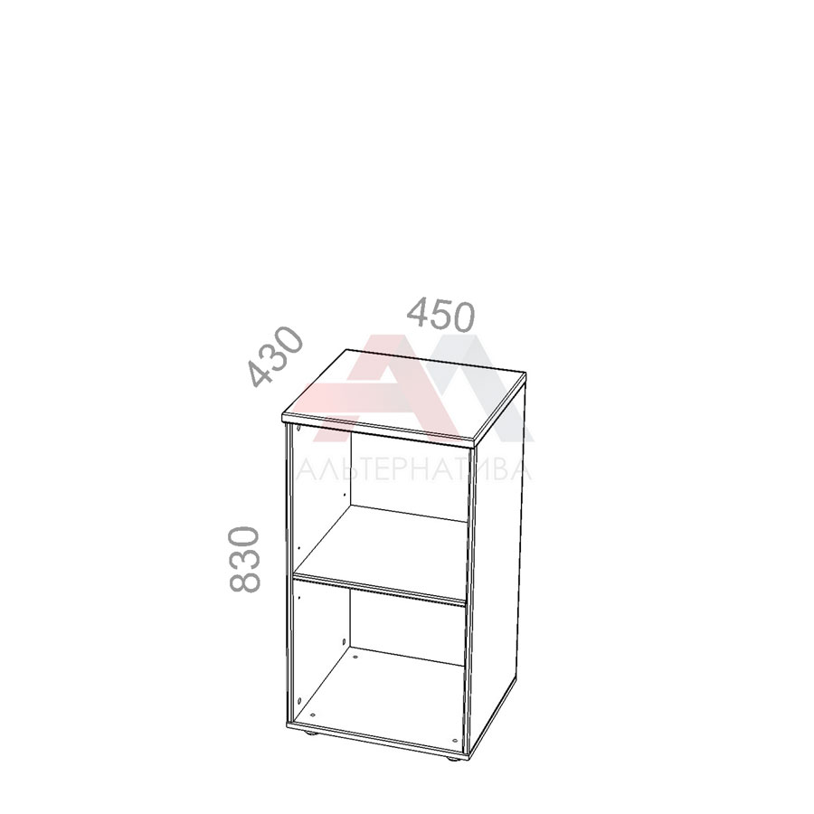 Шкаф 2 уровня, узкий, открытый, стеллаж - Октава ОКТД 2-10, ШхГхВ: 450х430х830 мм