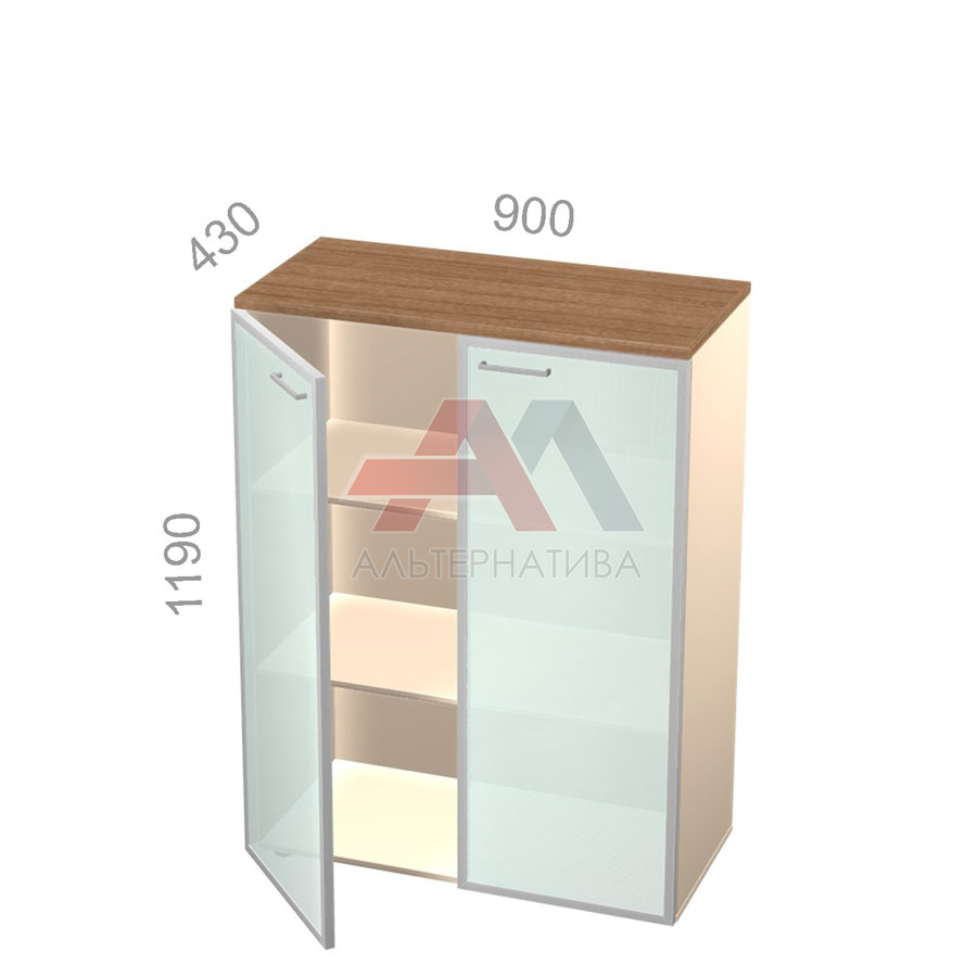 Шкаф 3 уровня, широкий, закрытый, стекло в алюминиевой раме - Октава ОКТД 3-13, ШхГхВ: 900х430х1190 мм