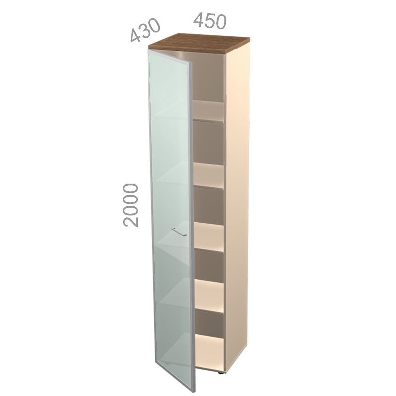 Шкаф 5 уровней, узкий, закрытый, стекло в алюминиевой раме - Октава ОКТД 5-12 L - левый, ШхГхВ: 450х430х2000 мм