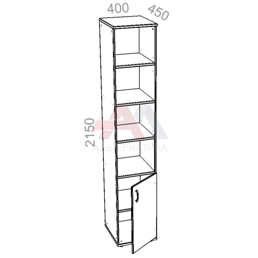 Шкаф 6 уровней, узкий, полуоткрытый, дверь ЛДСП - Танго ТШ15-04з R - правый, ШхГхВ: 400х450х2150 мм