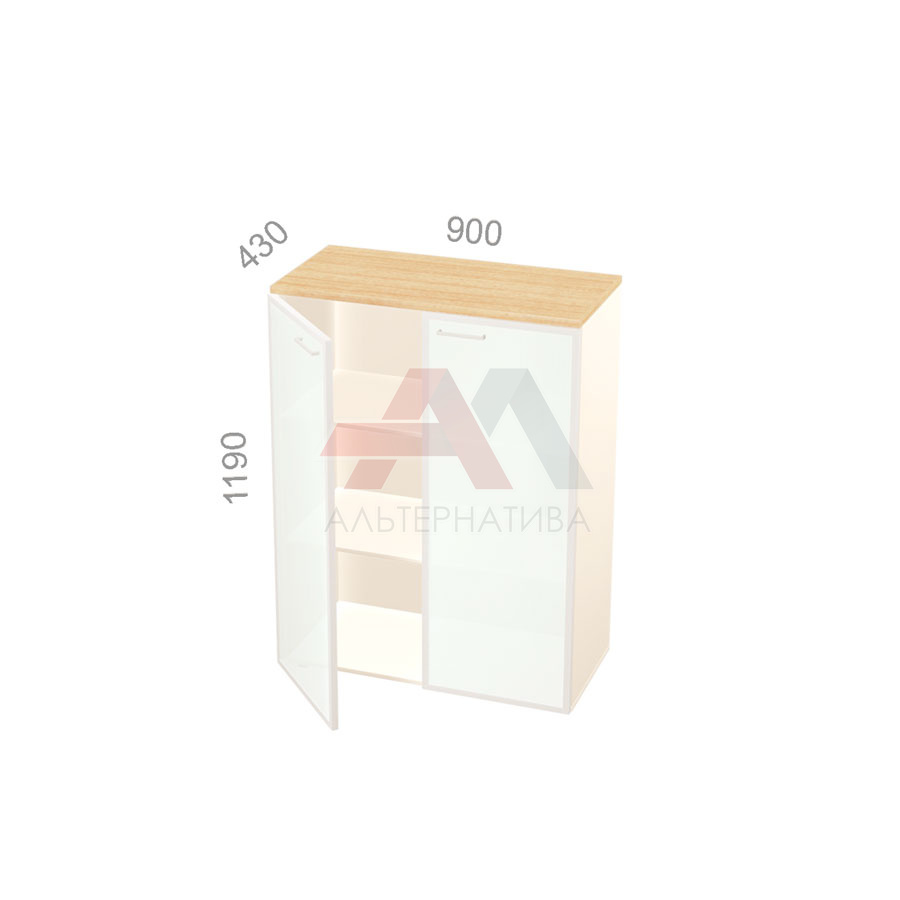 Шкаф 3 уровня, широкий, закрытый, стекла в алюминиевой раме Аккорд Директор 49Н022.221М ШхГхВ: 900х430х1190 мм