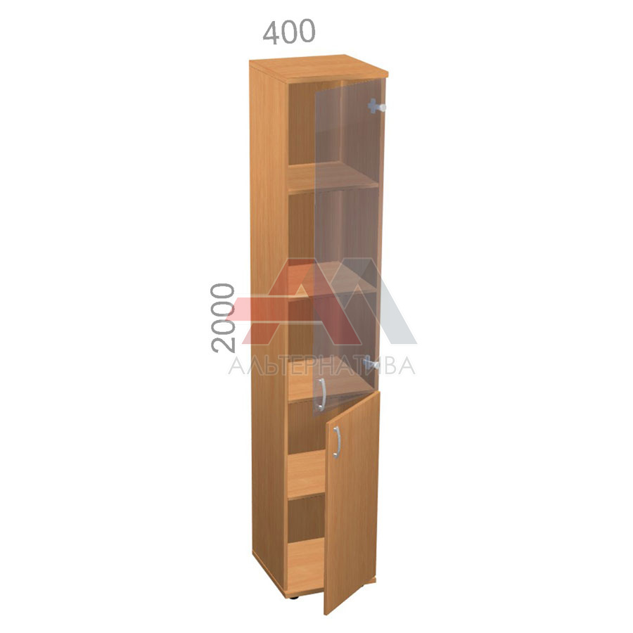 Шкаф 5 уровней, узкий, комбинированный, низ ЛДСП, верх стекло - Эрго ЭР КШ64Т-04 R - правый, ШхГхВ: 400х450_600х2000 мм