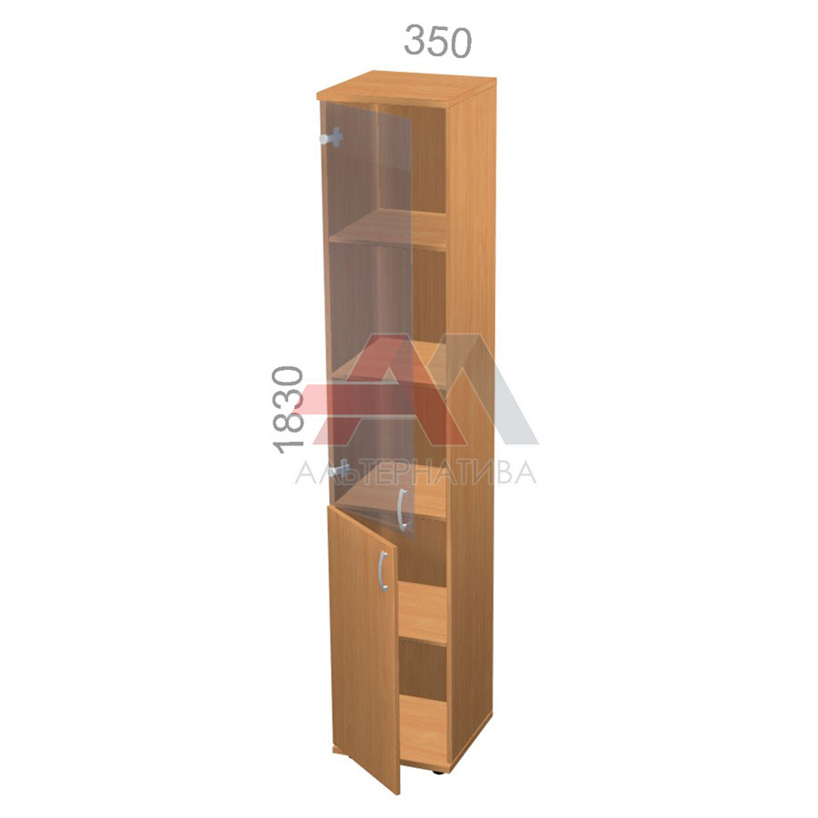 Шкаф 5 уровней, узкий, комбинированный, низ ЛДСП, верх стекло - Лайт ЛТ ШКС-04 L - левый, ШхГхВ: 350х350_550х1830 мм