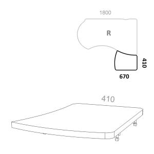 Топ (крышка) к приставным тумбам Берлин Персонал BRA.AT-057 R для правых ассиметричных столов 180см, ШхГхВ: 410х670х28 мм