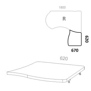 Топ (крышка) к приставным тумбам Берлин Персонал BRA.AT-077 R для правых ассиметричных столов 180см, ШхГхВ: 620х670х28 мм