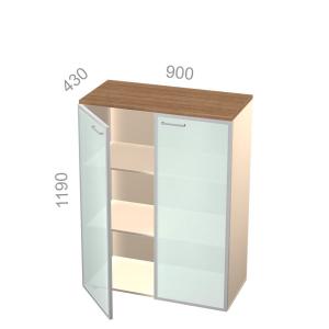 Шкаф 3 уровня, широкий, закрытый, стекло в алюминиевой раме - Октава ОКТД 3-13, ШхГхВ: 900х430х1190 мм