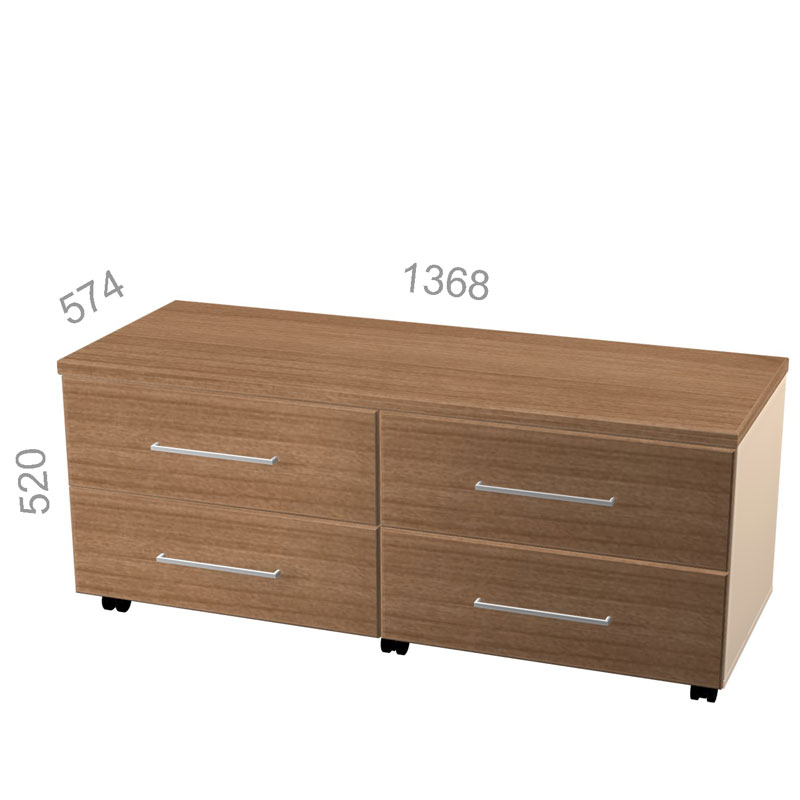 Тумба греденция Октава ОТС 2-120, на колесах, ШхГхВ: 1368х574х520 мм