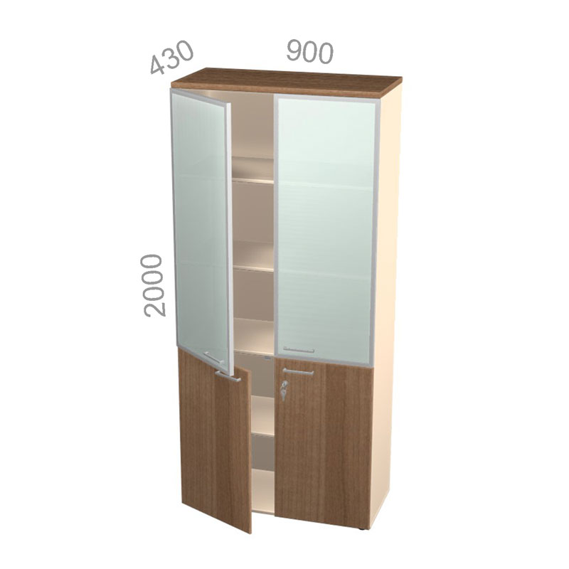 Шкаф 5 уровней, широкий, комбинированный, низ ЛДСП, верх стекло в алюминиевой раме - Аккорд Директор АКТД 5-19, с замком, ШхГхВ: 900х430х2000 мм