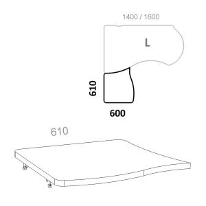 Топ (крышка) к приставным тумбам Берлин Персонал BRA.AT-073 L для левых ассиметричных столов 140 и 160см, ШхГхВ: 610х600х28 мм