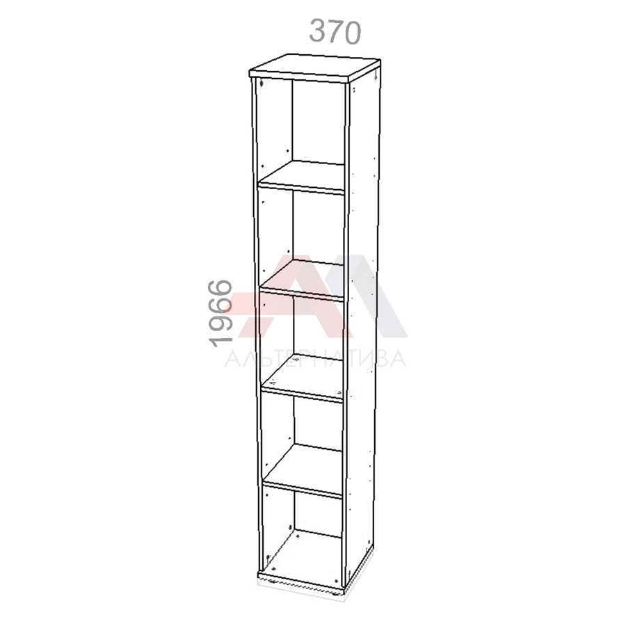Шкаф 5 уровней, узкий, открытый, стеллаж - Стандарт СТ Ш-04, ШхГхВ: 370х380_550х1966 мм
