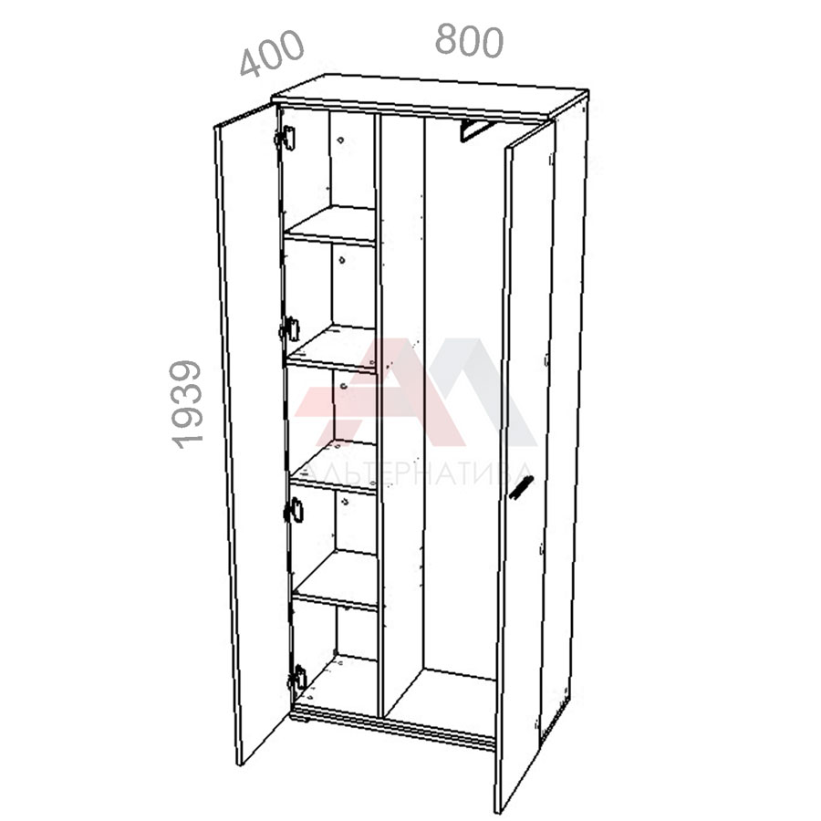 Шкаф гардероб, широкий комбинированный - Яппи ЯШГ-03, выдвижная вешалка, ШхГхВ: 800х400х1939 мм
