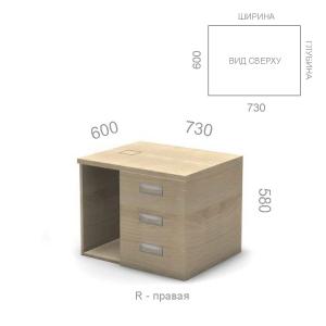 Тумба опорная 3 ящика средняя Европа Лайт ЕВ ТО-3С R - правая, ШхГхВ: 730х600х580 мм