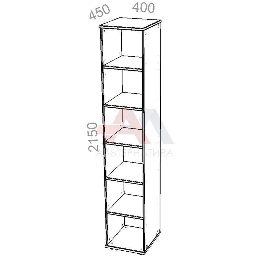 Шкаф 6 уровней, узкий, открытый, стеллаж - Танго ТШ13-04, ШхГхВ: 400х450х2150 мм