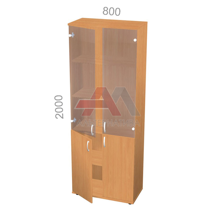 Шкаф 5 уровней, широкий, комбинированный, низ ЛДСП, верх стекло - Эрго ЭР КШ64Т, ШхГхВ: 800х450_600х2000 мм