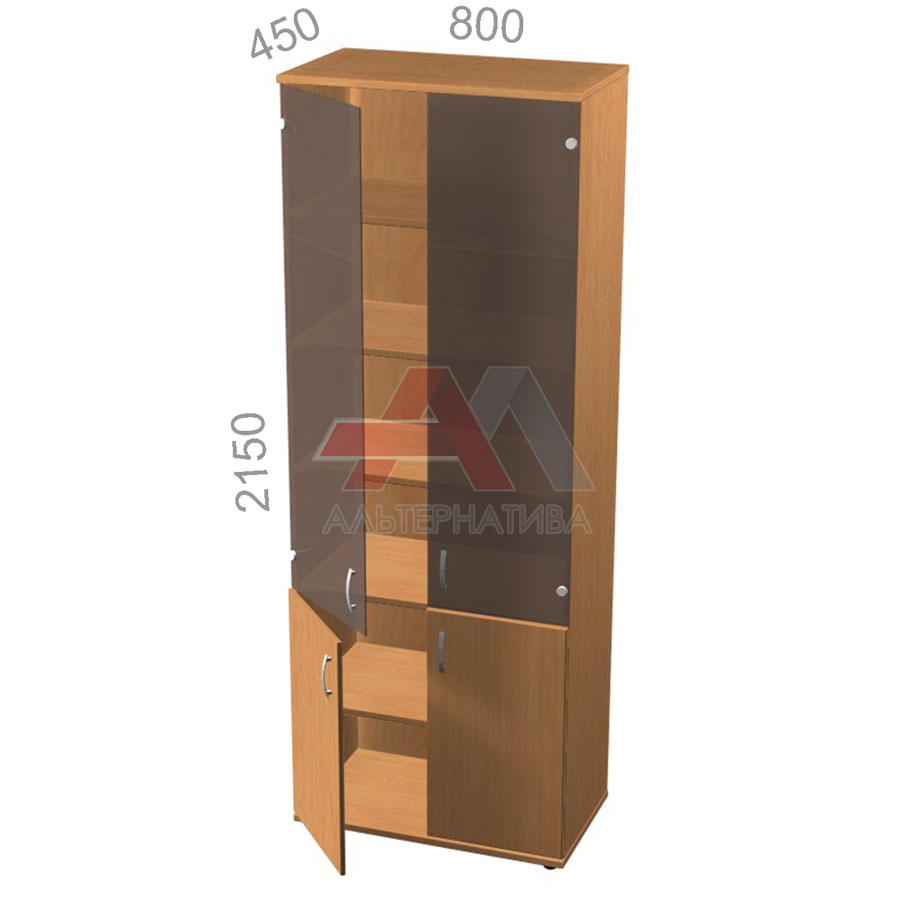 Шкаф 6 уровней, широкий, комбинированный, низ ЛДСП, верх стекло - Танго ТШ14з, ШхГхВ: 800х450х2150 мм