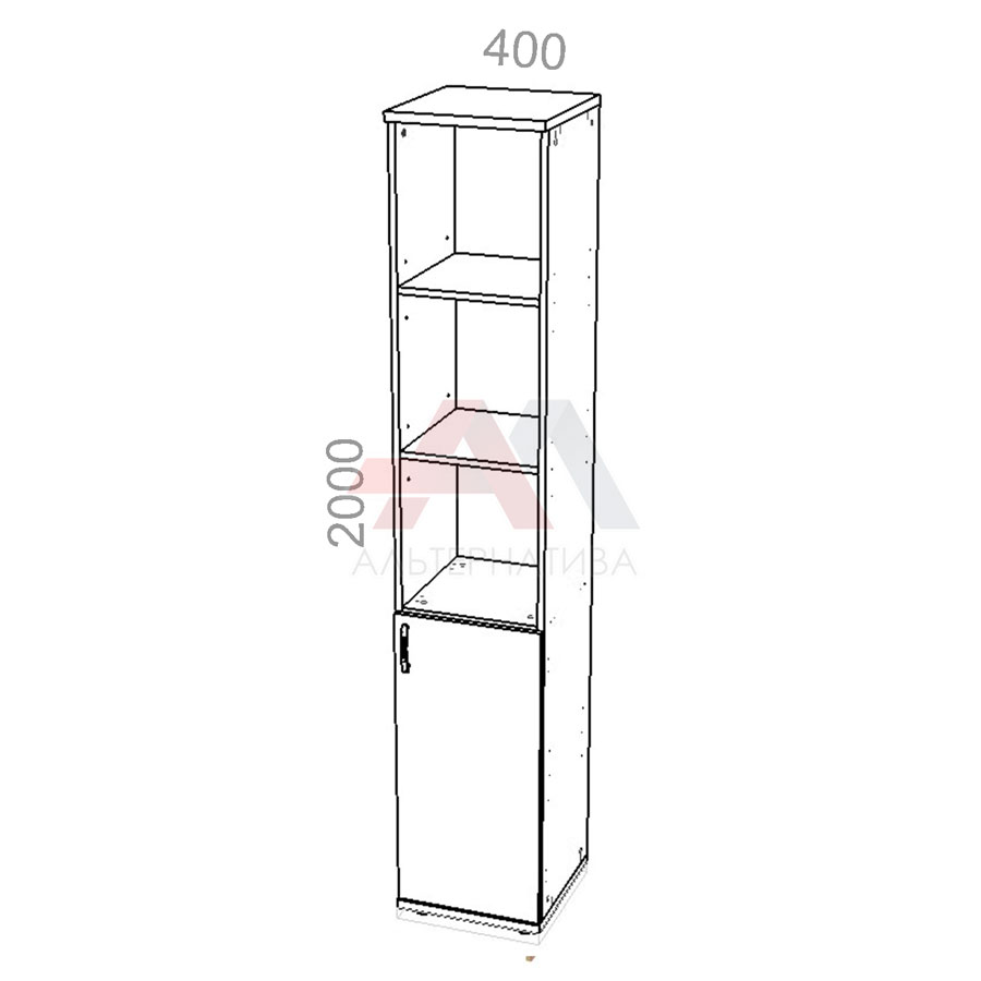 Шкаф 5 уровней, узкий, полуоткрытый, дверь ЛДСП - Эрго ЭР КШ64-04 R - правый, ШхГхВ: 400х450_600х2000 мм