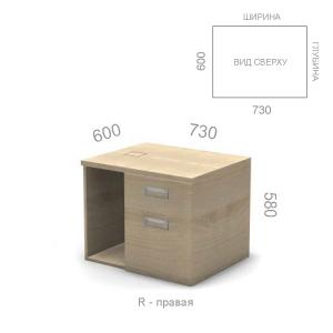 Тумба опорная 2 ящика средняя Европа Лайт ЕВ ТО-2C R - правая, ШхГхВ: 730х600х580 мм