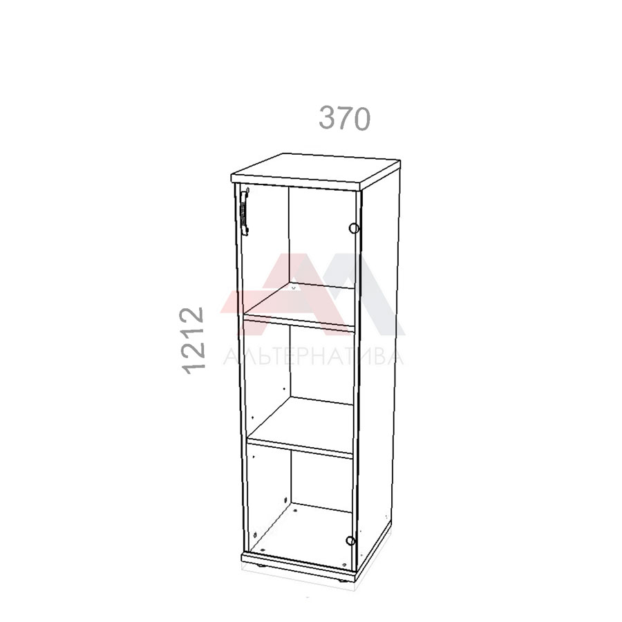 Шкаф 3 уровня, узкий, закрытый, дверь стекло - Стандарт СТ ШЗС-08 R - правый, ШхГхВ: 370х380_550х1212 мм