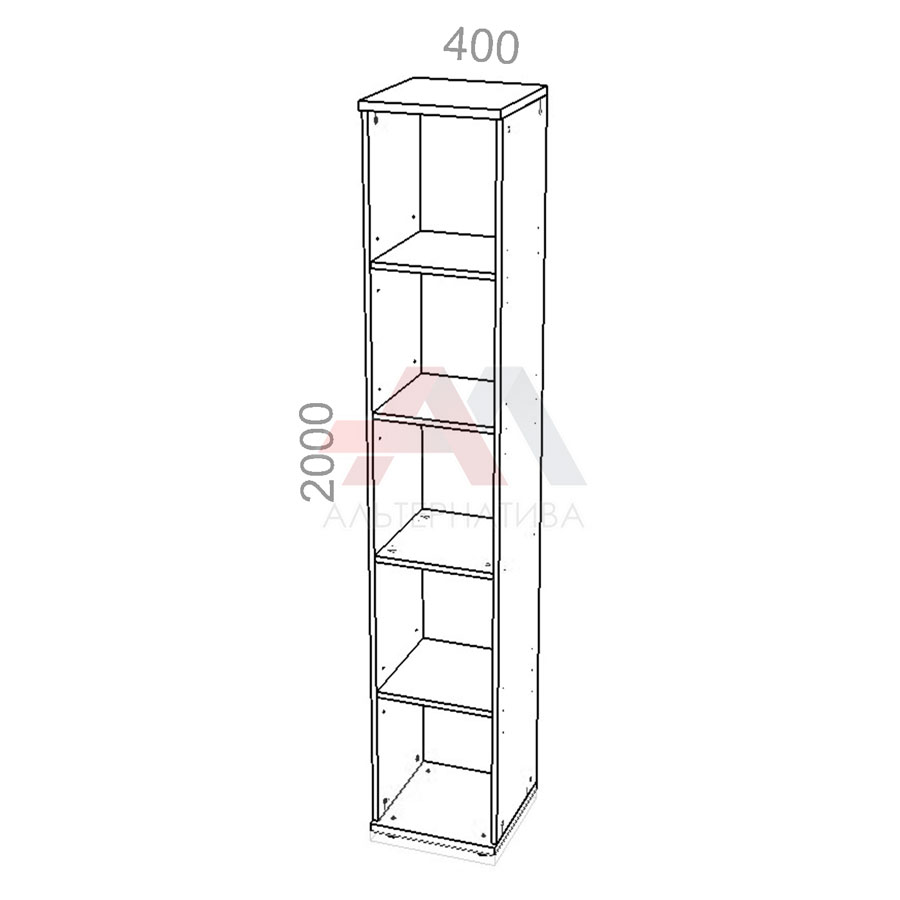 Шкаф 5 уровней, узкий, открытый, стеллаж - Эрго ЭР КШ63-04, ШхГхВ: 400х450_600х2000 мм