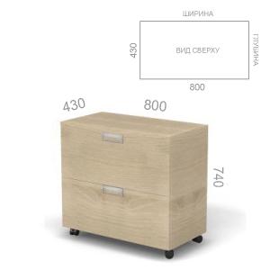 Тумба выкатная 2 ящика, широкая, на колесиках Европа Лайт ЕВ ТM-2Ш, ШхГхВ: 800х430х740 мм