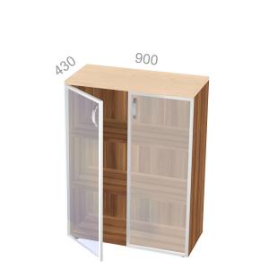 Шкаф 3 уровня, широкий, закрытый, стекла в алюминиевой раме - Берлин Директор BRA.ZR3-D-090, ШхГхВ: 900х430х1290 мм