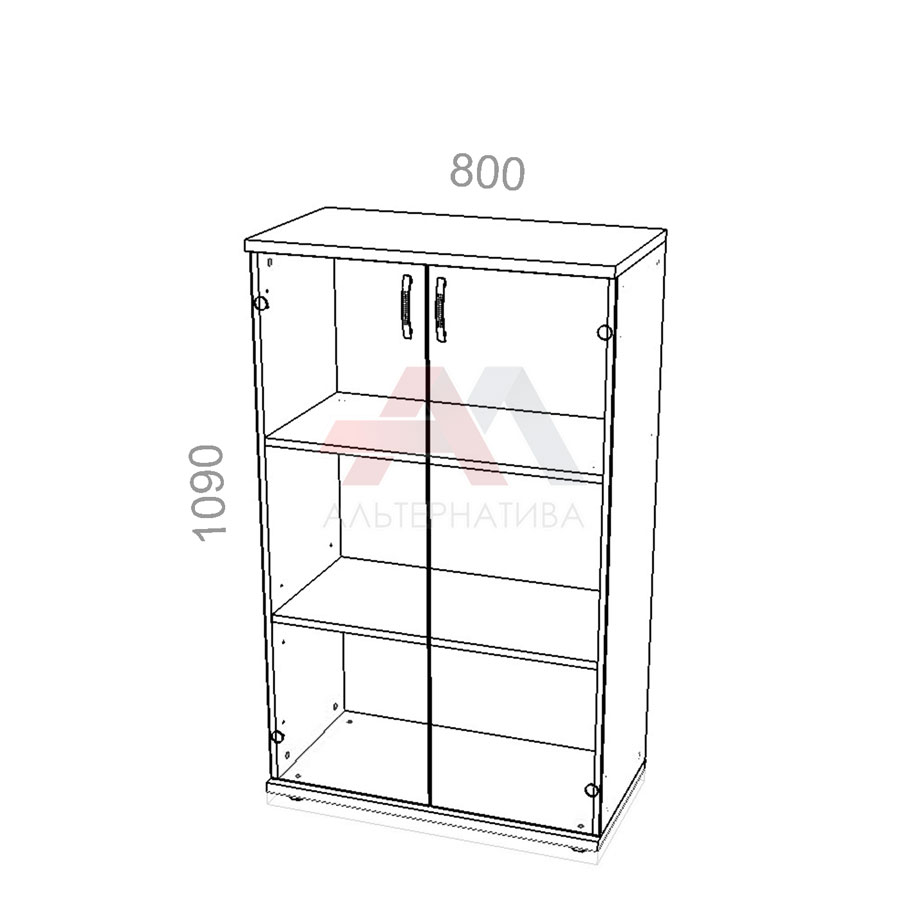 Шкаф 3 уровня, широкий, закрытый, двери стекло - Эрго ЭР КШ44Т, ШхГхВ: 800х450_600х1090 мм