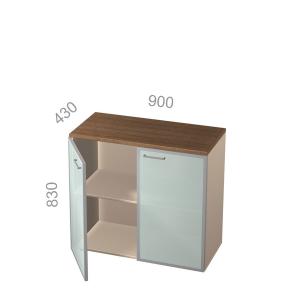 Шкаф 2 уровня, широкий, закрытый, стекла в алюминиевой раме - Аккорд Персонал АКТ 2-13, ШхГхВ: 900х430х830 мм