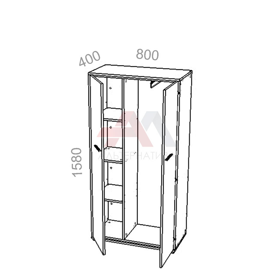 Шкаф гардероб, широкий комбинированный - Яппи ЯШГ-01, выдвижная вешалка, ШхГхВ: 800х400х1580 мм