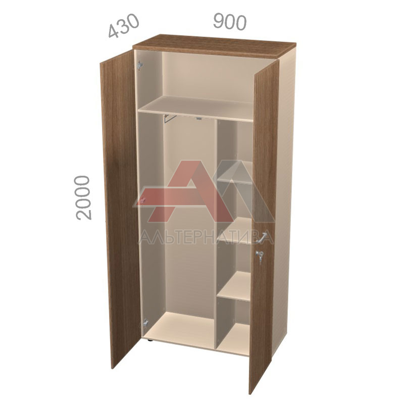 Шкаф гардероб, широкий комбинированный - Аккорд Директор АКТД 5-21, выдвижная вешалка, с замком, ШхГхВ: 900х430х2000 мм