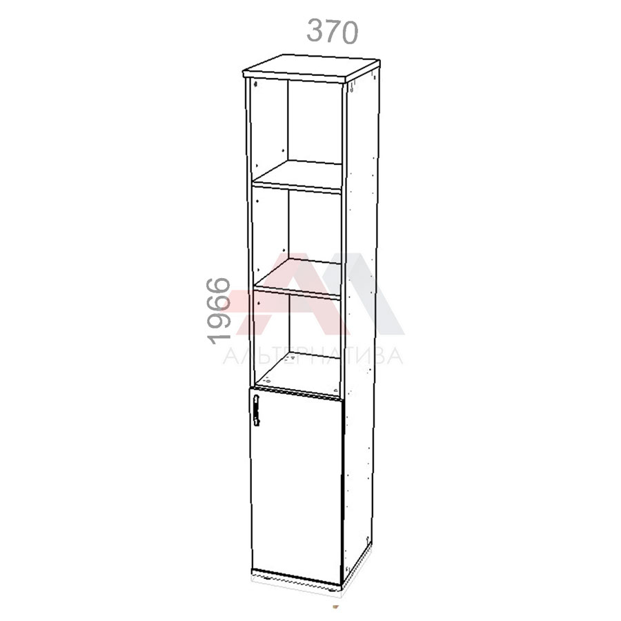 Шкаф 5 уровней, узкий, полуоткрытый, дверь ЛДСП - Стандарт СТ ШК-04 R - правый, ШхГхВ: 370х380_550х1966 мм