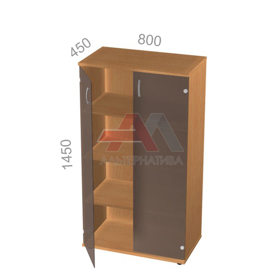 Шкаф 4 уровня, широкий, закрытый, двери стекло - Танго ТШ34, ШхГхВ: 800х450х1450 мм