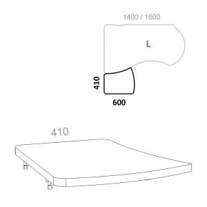 Топ (крышка) к приставным тумбам Берлин Персонал BRA.AT-053 L  для левых ассиметричных столов 140 и 160см, ШхГхВ: 410х600х28 мм