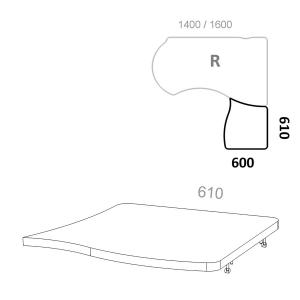 Топ (крышка) к приставным тумбам Берлин Персонал BRA.AT-073 R для правых ассиметричных столов 140 и 160см, ШхГхВ: 610х600х28 мм