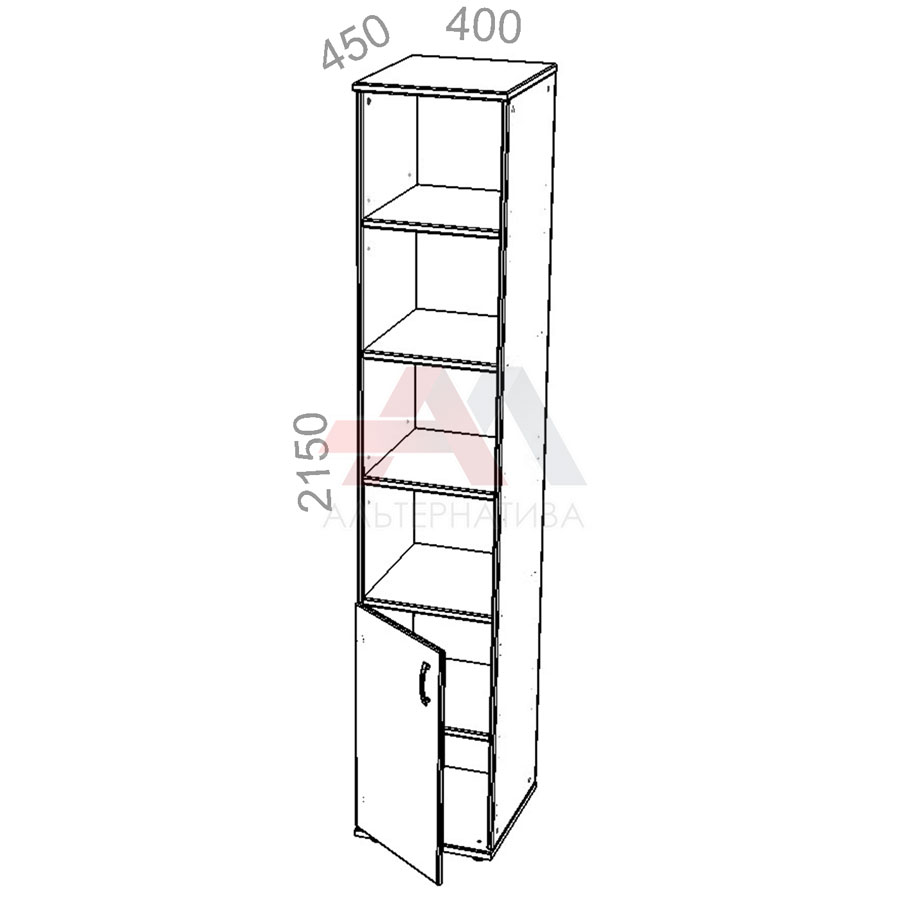 Шкаф 6 уровней, узкий, полуоткрытый, дверь ЛДСП - Танго ТШ15-04з L - левый, ШхГхВ: 400х450х2150 мм