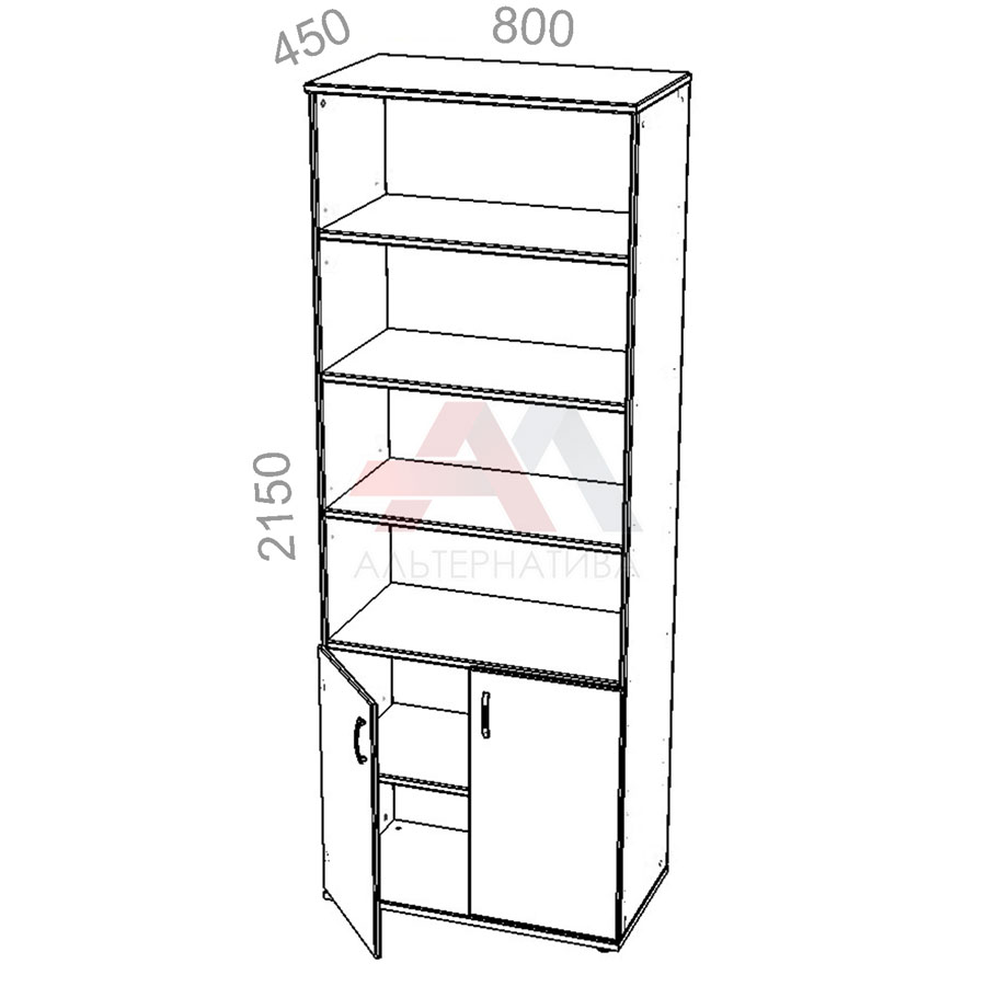 Шкаф 6 уровней, широкий, полуоткрытый, двери ЛДСП - Танго ТШ15з, ШхГхВ: 800х450х2150 мм