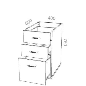 Тумба приставная Эрго ЭР Т3 файловая, без крышки, ШхГхВ: 400х600х750 мм