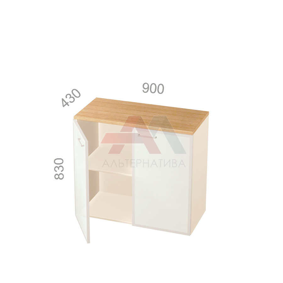 Шкаф 2 уровня, широкий, закрытый, стекла в алюминиевой раме Аккорд Директор А49Н012.220М ШхГхВ: 900х430х830 мм